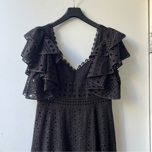 Charo Ruiz Ibiza Linda Ruffled Broderie Anglaise Midi Dress - Size L - Black - Picture 6 of 15
